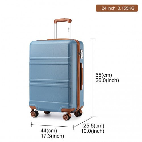 Kono ABS Sculpted Horizontal Design 3 Piece Suitcase Set - Grayish Blue/Brown