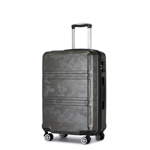 Kono ABS Sculpted Horizontal Design 3 Piece Suitcase Set - Camouflage Grey And Black