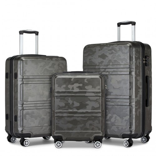 Kono ABS Sculpted Horizontal Design 3 Piece Suitcase Set - Camouflage Grey And Black