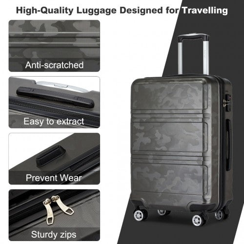 Kono ABS Sculpted Horizontal Design 3 Piece Suitcase Set - Camouflage Grey And Black