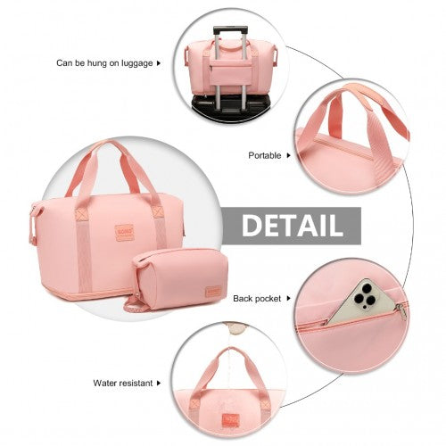 Kono Abs 4 Wheel Suitcase Set with Vanity Case, Weekend Bag and Toiletry Bag - Pink