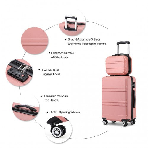 Kono Abs 4 Wheel Suitcase Set with Vanity Case, Weekend Bag and Toiletry Bag - Pink