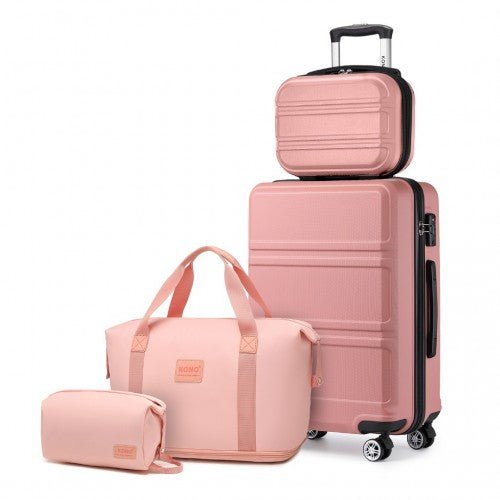 Kono Abs 4 Wheel Suitcase Set with Vanity Case, Weekend Bag and Toiletry Bag - Pink