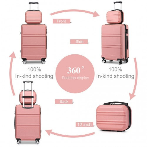 Kono Abs 4 Wheel Suitcase Set with Vanity Case, Weekend Bag and Toiletry Bag - Pink