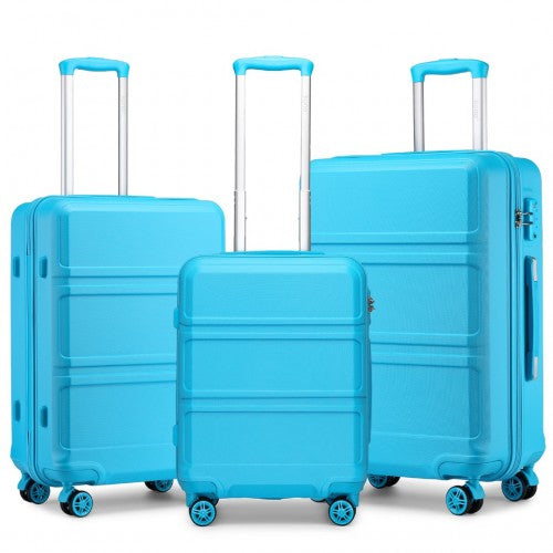 Kono ABS Sculpted Horizontal Design 3 Piece Suitcase Set - Blue