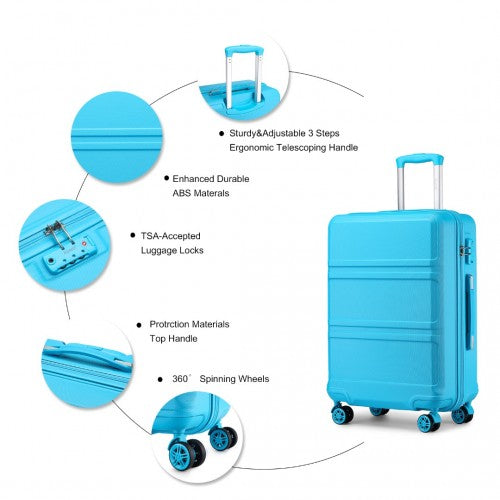 Kono ABS Sculpted Horizontal Design 3 Piece Suitcase Set - Blue