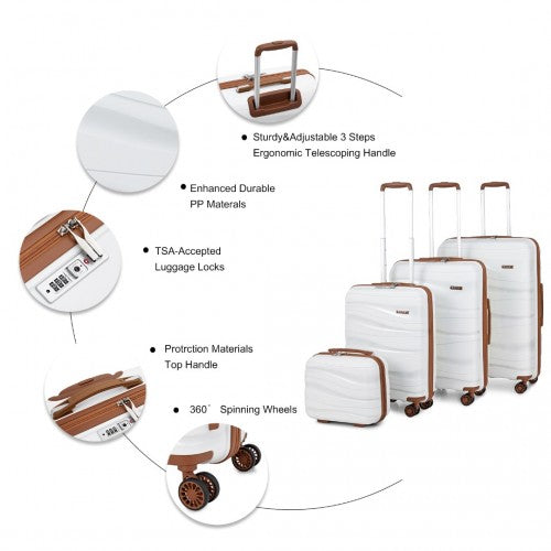 Kono 6 Piece Polypropylene Travel Set With Hard Shell Suitcase Vanity Case Weekend Bag And Toiletry Bag - Cream