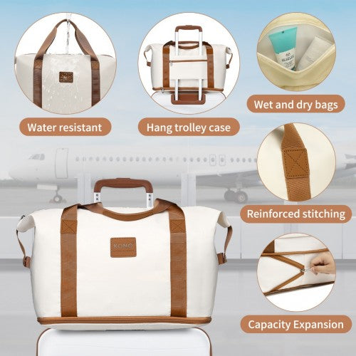 Kono 6 Piece Polypropylene Travel Set With Hard Shell Suitcase Vanity Case Weekend Bag And Toiletry Bag - Cream