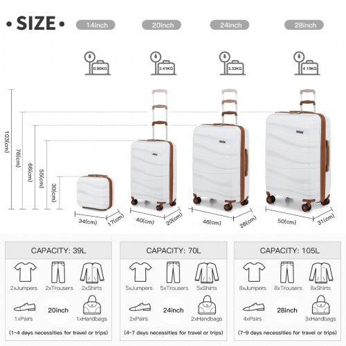 Kono 6 Piece Polypropylene Travel Set With Hard Shell Suitcase Vanity Case Weekend Bag And Toiletry Bag - Cream