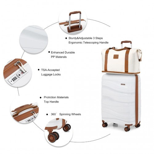 Kono 20 Inch Polypropylene Cabin Size Suitcase Included Vanity Case And Weekend Bag And Toiletry Bag 4 Piece Travel Set- Cream