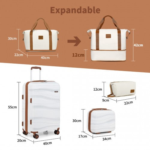 Kono 20 Inch Polypropylene Cabin Size Suitcase Included Vanity Case And Weekend Bag And Toiletry Bag 4 Piece Travel Set- Cream