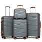 Kono Lightweight PP Hard Shell 4 Piece Suitcase Set With TSA Lock And Vanity Case - Grey/Brown