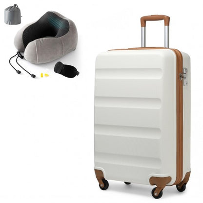 Kono 19 Inch Streamlined ABS Cabin Size Carry-on Suitcase 2 Piece Travel Set with Memory Foam Neck Pillow - Cream