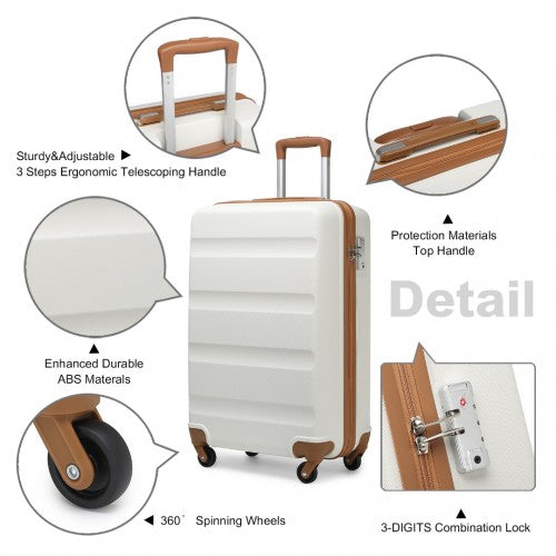 Kono 19 Inch Streamlined ABS Cabin Size Carry-on Suitcase 2 Piece Travel Set with Memory Foam Neck Pillow - Cream