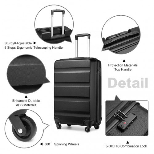 Kono 19 Inch Streamlined ABS Cabin Size Carry-on Suitcase 2 Piece Travel Set with Memory Foam Neck Pillow - Black