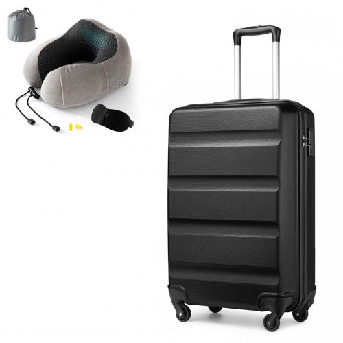 Kono 19 Inch Streamlined ABS Cabin Size Carry-on Suitcase 2 Piece Travel Set with Memory Foam Neck Pillow - Black