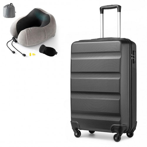 Kono 19 Inch Streamlined ABS Cabin Size Carry-on Suitcase 2 Piece Travel Set with Memory Foam Neck Pillow - Grey