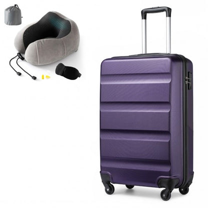 Kono 19 Inch Streamlined ABS Cabin Size Carry-on Suitcase 2 Piece Travel Set with Memory Foam Neck Pillow - Purple