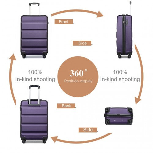 Kono 19 Inch Streamlined ABS Cabin Size Carry-on Suitcase 2 Piece Travel Set with Memory Foam Neck Pillow - Purple