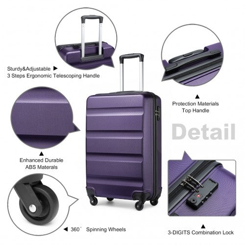 Kono 19 Inch Streamlined ABS Cabin Size Carry-on Suitcase 2 Piece Travel Set with Memory Foam Neck Pillow - Purple