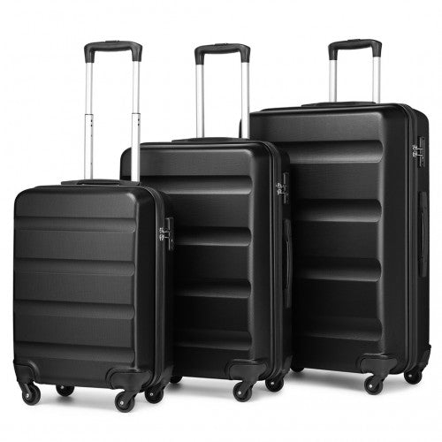 Kono 3-Piece Lightweight ABS Hardshell Suitcase Set - 19, 24, 28 Inch With Secure TSA Lock - Black