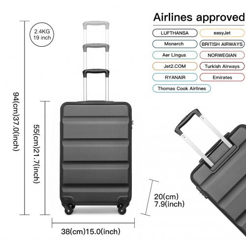 Kono 3-Piece Lightweight ABS Hardshell Suitcase Set - 19, 24, 28 Inch With Secure TSA Lock - Grey