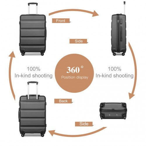 Kono 3-Piece Lightweight ABS Hardshell Suitcase Set - 19, 24, 28 Inch With Secure TSA Lock - Grey