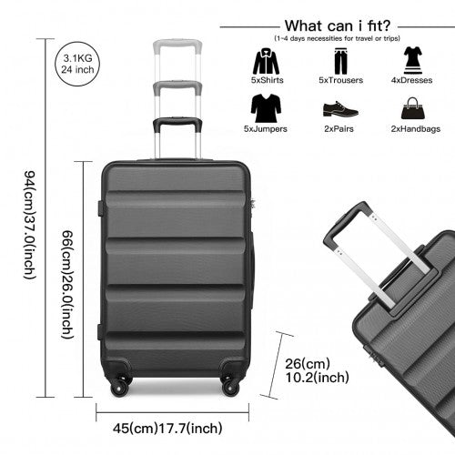 Kono 3-Piece Lightweight ABS Hardshell Suitcase Set - 19, 24, 28 Inch With Secure TSA Lock - Grey