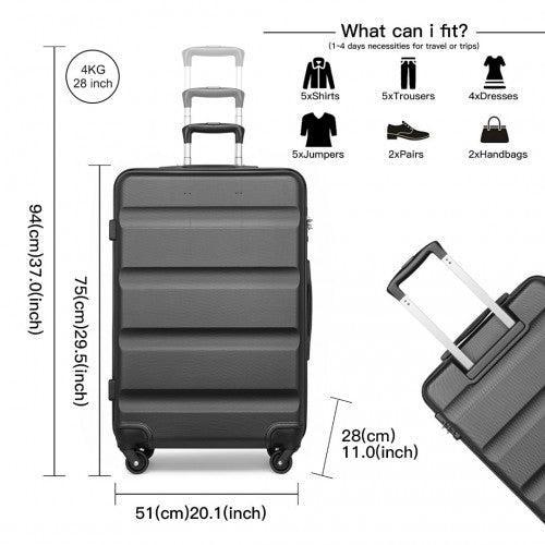 Kono 3-Piece Lightweight ABS Hardshell Suitcase Set - 19, 24, 28 Inch With Secure TSA Lock - Grey