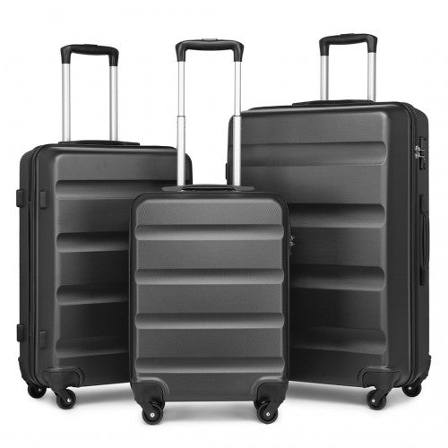 Kono 3-Piece Lightweight ABS Hardshell Suitcase Set - 19, 24, 28 Inch With Secure TSA Lock - Grey