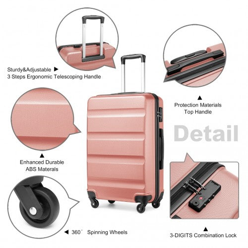 Kono 24 Inch Check In Luggage - Streamlined Abs Hardshell Suitcase With Secure TSA Lock - Nude