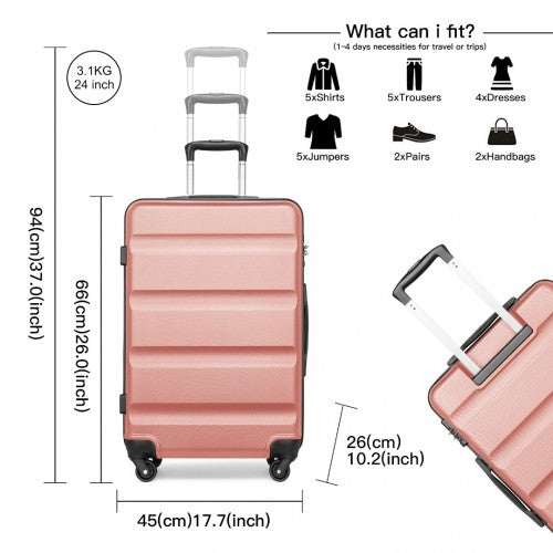 Kono 24 Inch Check In Luggage - Streamlined Abs Hardshell Suitcase With Secure TSA Lock - Nude