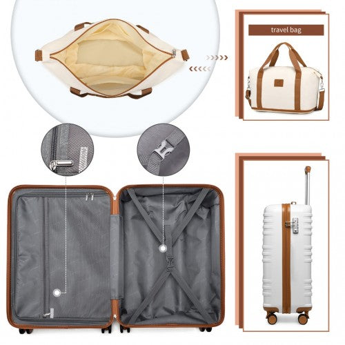 British Traveller 5 Piece Polypropylene and ABS Hard Shell Suitcase Set with Travel Tote and Cosmetic Pouch - Beige/Brown