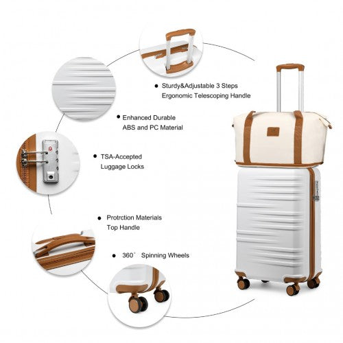 British Traveller 5 Piece Polypropylene and ABS Hard Shell Suitcase Set with Travel Tote and Cosmetic Pouch - Beige/Brown