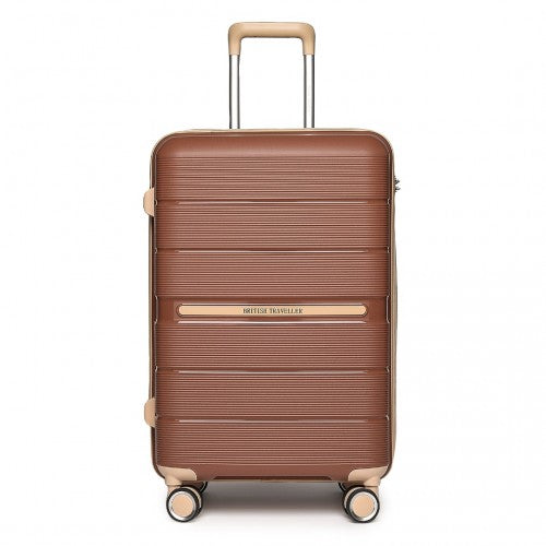 British Traveller 28 Inch Multi-Texture Polypropylene Hard Shell Suitcase With TSA Lock - Brown / Apricot