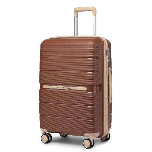 British Traveller 20 Inch Multi-Texture Polypropylene Hard Shell Suitcase With TSA Lock - Brown / Apricot