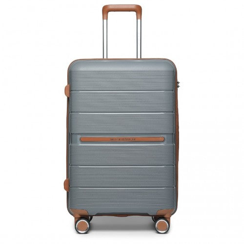 British Traveller 20 Inch Multi-Texture Polypropylene Hard Shell Suitcase With TSA Lock - Grey / Brown