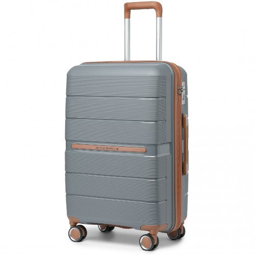 British Traveller 28 Inch Multi-Texture Polypropylene Hard Shell Suitcase With TSA Lock - Grey / Brown
