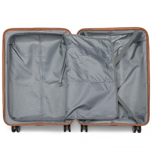 British Traveller 24 Inch Multi-Texture Polypropylene Hard Shell Suitcase With TSA Lock - Grey / Brown