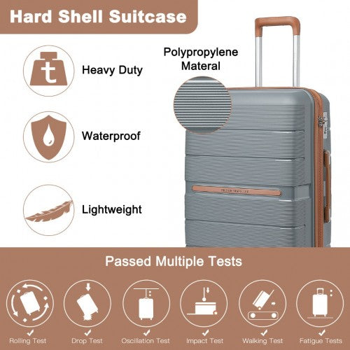 British Traveller 24 Inch Multi-Texture Polypropylene Hard Shell Suitcase With TSA Lock - Grey / Brown