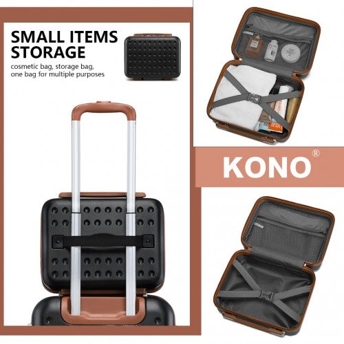 Kono 6 Piece ABS Travel Set with Hard Shell Suitcase Vanity Case Weekend Bag and Toiletry Bag - Black/Brown