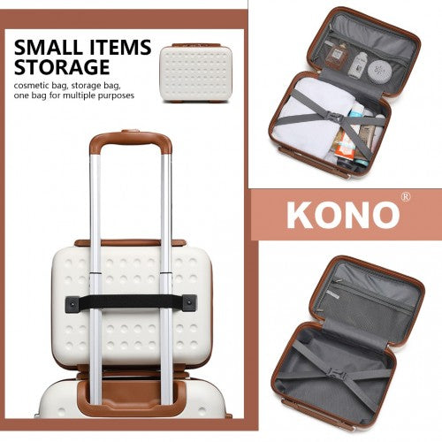 Kono 6 Piece ABS Travel Set with Hard Shell Suitcase Vanity Case Weekend Bag and Toiletry Bag - Cream/Brown