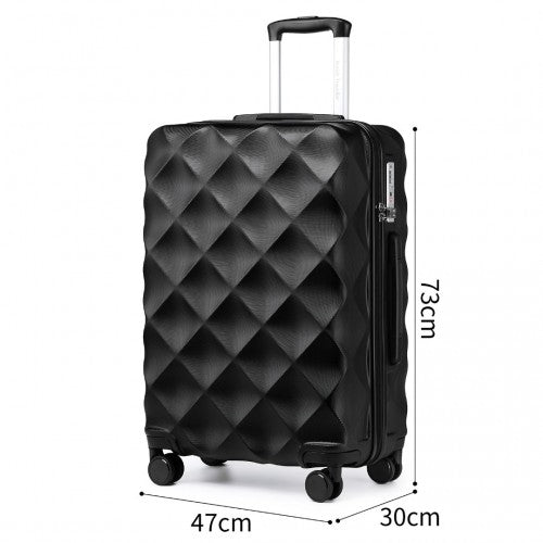 British Traveller Ultralight ABS and Polycarbonate Bumpy Diamond 3 Pcs Luggage Set with TSA Lock - Black