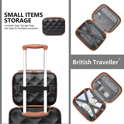 British Traveller 6 Piece Ultralight ABS and Polycarbonate Suitcase Set with Travel Tote and Cosmetic Pouch - Black/Brown