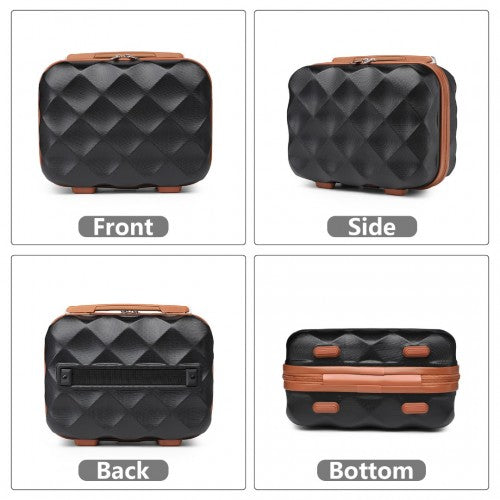 British Traveller 6 Piece Ultralight ABS and Polycarbonate Suitcase Set with Travel Tote and Cosmetic Pouch - Black/Brown