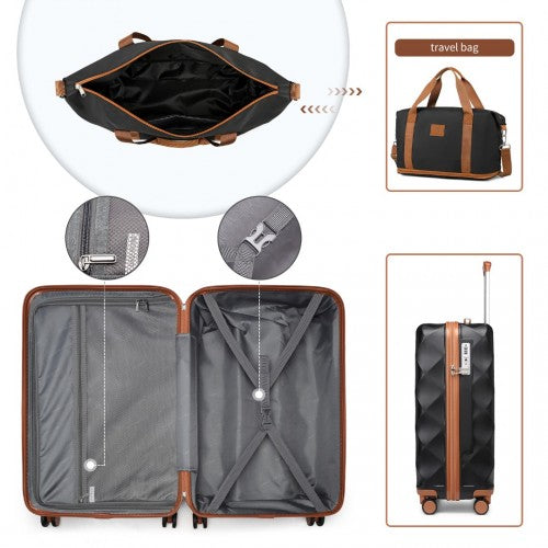 British Traveller 6 Piece Ultralight ABS and Polycarbonate Suitcase Set with Travel Tote and Cosmetic Pouch - Black/Brown