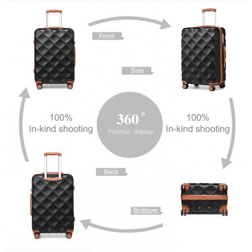 British Traveller 6 Piece Ultralight ABS and Polycarbonate Suitcase Set with Travel Tote and Cosmetic Pouch - Black/Brown