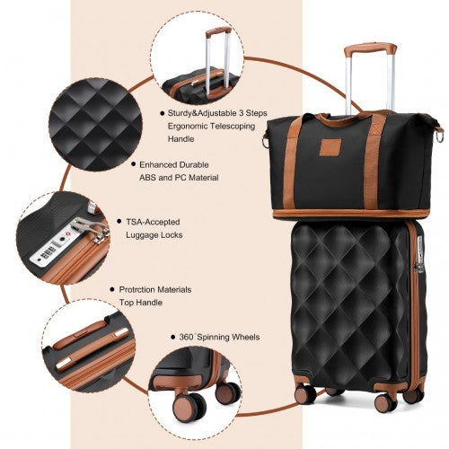 British Traveller 6 Piece Ultralight ABS and Polycarbonate Suitcase Set with Travel Tote and Cosmetic Pouch - Black/Brown