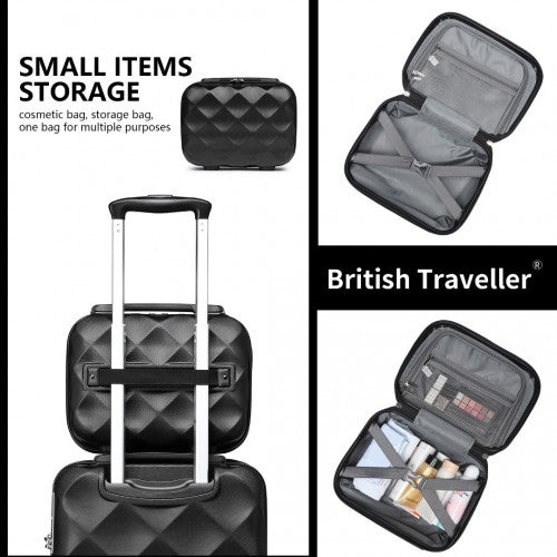 British Traveller Ultralight ABS and Polycarbonate Bumpy Diamond 3 Pcs Luggage Set with TSA Lock - Black