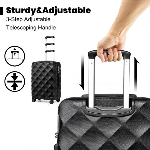 British Traveller Ultralight ABS and Polycarbonate Bumpy Diamond 3 Pcs Luggage Set with TSA Lock - Black